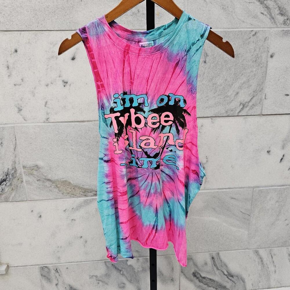 Tie-Dye Tybee Island Time Pink and Blue Tank Top